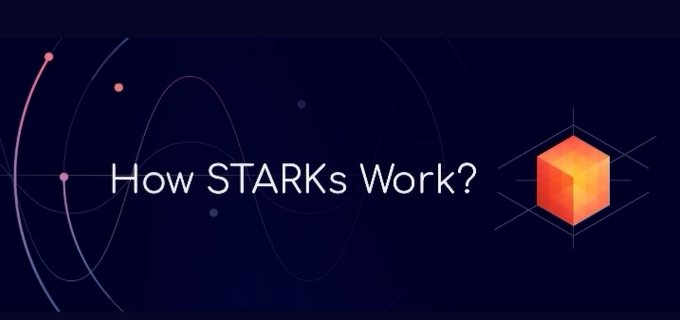 Title slide reading 'How STARKs Work?' next to an orange cube graphic on a dark blue background.