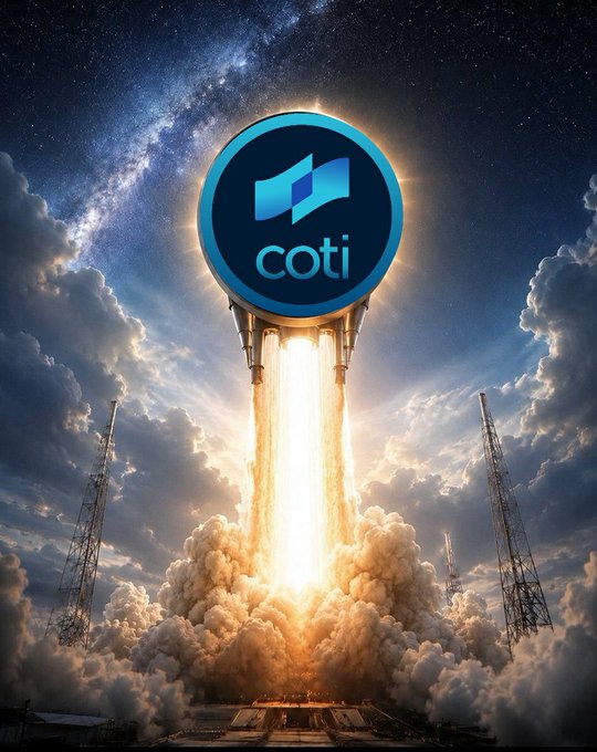A dramatic image shows a rocket launching into a starry night sky, with the "coti" logo (blue circular emblem) featured prominently at the top amid billowing smoke and clouds.