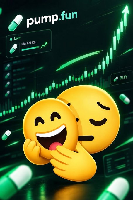 A "pump.fun" promotional graphic featuring two cheerful emoji characters hugging amid a rising green candlestick chart and "BUY" button, with the contract address 57CWMStJfUkCSCumFvJhEto1Nqg2pQstTBmHdM89pump and ticker $DEAD displayed for the Dead Inside Coin launch on Solana.