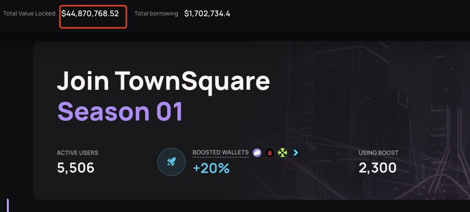 The image shows a screenshot of a website called "TownSquare" with a banner at the top that says "Join Town Square Season 01". The website appears to be promoting an event or offering, as indicated by the text "之前说的 @TownSquarexyz 推出了 一亿美元的 USD1 流动性计划。这次又与Native联合推出的 $10M 多资产生息库。". The image also contains a table with some numbers and text, which could be related to the event or offer being promoted.

The main focus of this image is on the "Join Town Square Season 01" banner at the top of the website. This suggests that there might be an upcoming event or promotion for the site's users. The screenshot also includes a table with numbers and text, which could provide more information about the event or offer being promoted.