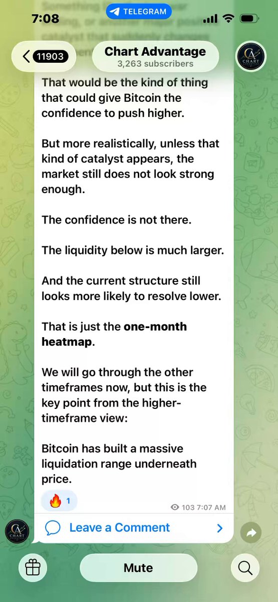 The image shows a screenshot of an iPhone conversation, where someone has posted a message about Bitcoin prices. They have described Bitcoin as "flowing between $61K and $64K" and provided information about the expected direction of Bitcoin's price analysis. The focus is on a conversation between two people discussing this topic in a chat room setting.