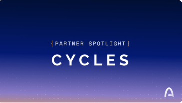 A simple title card with a blue gradient background reads '[PARTNER SPOTLIGHT] CYCLES'.