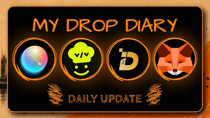 A graphic titled 'MY DROP DIARY' displays four circular icons above the text 'DAILY UPDATE' on an orange and black background.