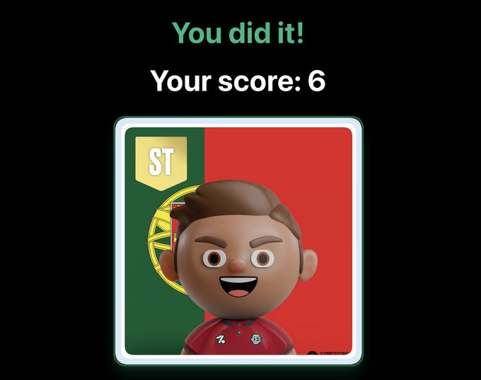 The image features a cartoon character wearing a red shirt with a green and yellow emblem on his chest. The character has a big smile on his face, indicating that he's happy or excited about something. In the background of the image, there is text that reads "You did it! Your score: 6". This suggests that the player in the cartoon game has achieved a high score, which might be related to the post. The post also mentions that players drop new ones at 4pm UTC (Eastern Time), and if someone guesses correctly, they can mint their guess as an NFT on Base.