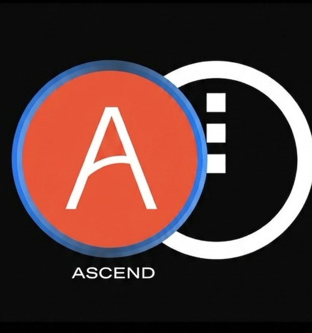 The image features a logo for an online marketplace called "ASEND" that specializes in trading real-time predictions of market trends and events. The logo consists of a red circle with an "A" inside, symbolizing strength and growth, and a white circle below it representing the concept of "ascend". This combination of colors and shapes creates a visually striking design that effectively communicates the purpose and nature of the online marketplace.