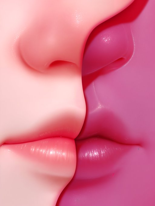 A close-up of glossy lips and a nose with a pink swirl of color, complementing the smooth, dreamy vibe of the "belly button of the week" morning post.