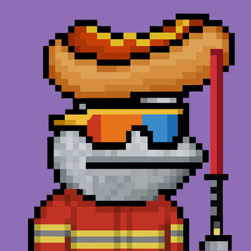 A pixel art illustration of a character wearing a sombrero, 3D glasses, and a red outfit while holding a red staff against a purple background.
