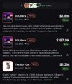 This image displays the Pump.fun mobile app interface, showing several tokens with their current market caps, including "50Ldlers" at $1.8M and $187.9K, and "The Bull Cat" at $1.2M. The user's post implies they quickly invested in a token after seeing a notification on this app.