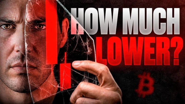 The image features a man's face with his hand holding up a piece of glass, which appears to be broken or cracked. The background of the image has red text that reads "How much lower?". This suggests that there might be an element of surprise or shock in the scene, possibly related to the broken glass and its connection to Bitcoin.

The post also includes a link to a video titled "Data-Driven Bitcoin Analysis: Tracking the Invalidation Levels and Macro Structure". The image seems to be part of a larger discussion about Bitcoin and its market trends, with the man's hand holding up the broken glass as an example or metaphor for something going wrong in the world of cryptocurrency.
