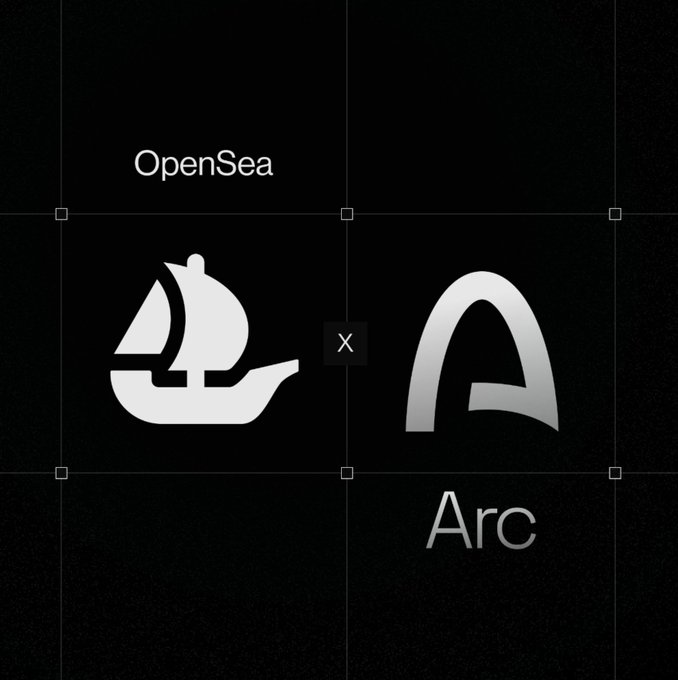 A black graphic showing the OpenSea sailboat logo and Arc logo separated by an 'X', indicating a partnership or collaboration.