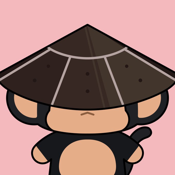 A cartoon chimp character wearing a large traditional Asian-style conical hat, set against a pink background, visually representing one of the 5,555 Chimpers NFTs mentioned in the post. The image directly ties to the "Its Chimple" branding by illustrating the chimp mascot central to this limited-edition NFT collection.