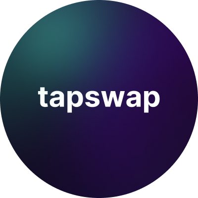 The image features a purple circle with white text that reads "tapswap" written in capital letters, positioned centrally within the frame. The background of the image is a gradient transitioning from blue at the top to green at the bottom. There are no other objects or texts present in the image.