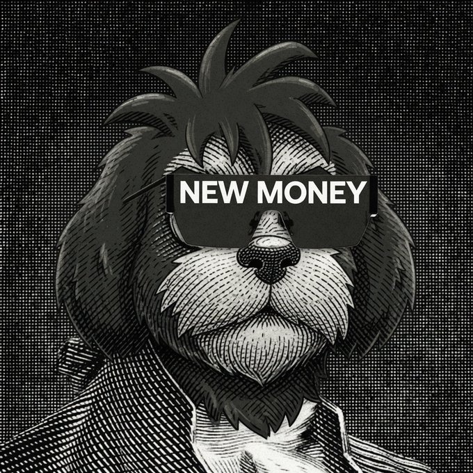 A black and white engraved-style illustration of a lion wearing sunglasses labeled "NEW MONEY," symbolizing confidence and fresh wealth, perfectly matching the post's message about a previously overlooked ("faded") coin suddenly delivering new riches. The lion's bold, branded eyewear reinforces the swagger of newfound gains.