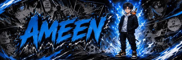The image features a banner with the name "Ameen" written in blue letters against a black background. Below the name, there are some illustrations of a person holding a gun and another person carrying a backpack. The text above the images reads, "Gm gTria The future of crypto probably isn'e multi-chain. It' s reaching a point where users no longer need to care about chains at all." This message seems to be related to the post discussing the future of cryptocurrency or blockchain technology.