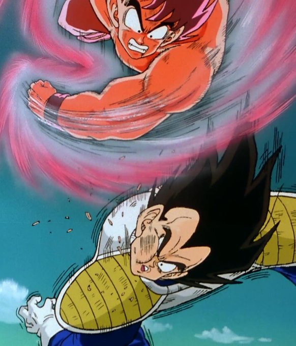 The image depicts an intense battle scene from Dragon Ball Z, showing Goku in a powerful attack stance above Vegeta, who is recoiling in pain. The accompanying post uses aggressive language to defend someone's financial actions, seemingly unrelated to the anime fight depicted, though both convey themes of intense conflict and confrontation.