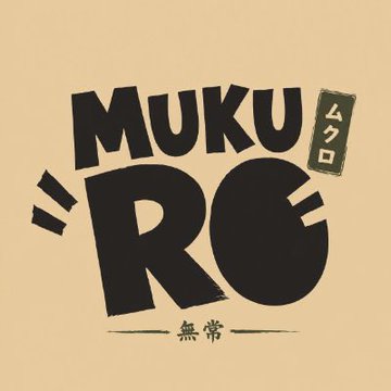A stylized graphic with bold black text reading "MUKU RO" alongside Japanese characters "ムクロ" and "無常" on a beige background.