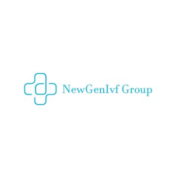 A simple logo on a white background featuring a teal cross/plus icon next to the text 'NewGenIvf Group'.