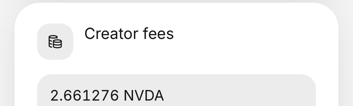 A digital payment or earnings screen displays 'Creator fees' with an amount of '2.661276 NVDA' shown below.