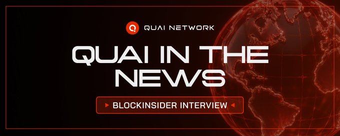 Graphic for "QUAI NETWORK - QUAI IN THE NEWS" highlighting a "BLOCKINSIDER INTERVIEW" against a black background with a red globe illustration.