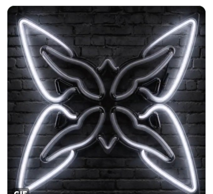 A glowing white neon butterfly-shaped sign mounted on a dark brick wall, featuring a small "GIF" watermark in the bottom left corner.