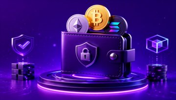 A digital wallet branded with the FQL Exchange logo sits on a glowing purple platform surrounded by floating cryptocurrencies including Bitcoin, Ethereum, and Solana, symbolizing secure crypto management. The accompanying text suggests Multicoin Capital believes the crypto market may have bottomed, framing FQL as a potential hub for the emerging recovery.