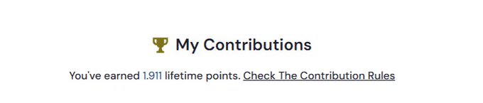 A "My Contributions" badge displays 1,911 lifetime points earned, with a link to view "The Contribution Rules." The image illustrates the points milestone referenced in the post about earning nearly 1,000 points in one month on ARC House.