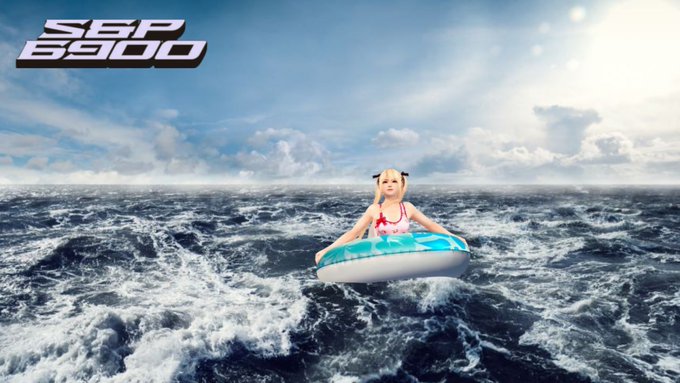 A promotional image for 'SBP 6900' shows a person in a swim ring floating on a stormy ocean with text in the top left corner.
