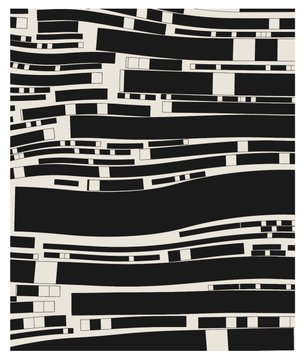 A black-and-white composition of stacked, fragmented rectangular blocks resembling glitched or distorted pixelated rows, evoking a digital art aesthetic. The image's abstract, code-like appearance critiques derivative NFT projects, aligning with the post's commentary on Tyler Hobbs's aggressive policing of similar artistic styles and a preference for CryptoPunks over imitative work.
