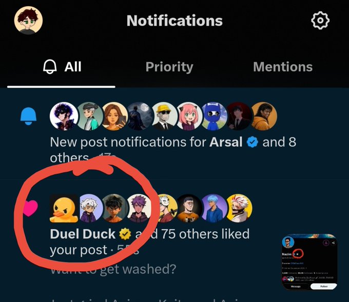 A notifications screen shows that "Duel Duck and 75 others liked your post - 5 5" with the message "Want to get washed?" circled in red. This relates to the post about applying for the Duel Duck Ambassador Program, as the notification confirms the user's post received engagement from Duel Duck themselves along with 75 others.