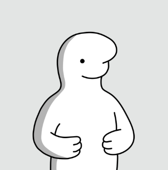A simple line-drawn illustration of a smiling, blob-like humanoid figure with a rounded head, dot eyes, and a small smile, standing against a light gray background.