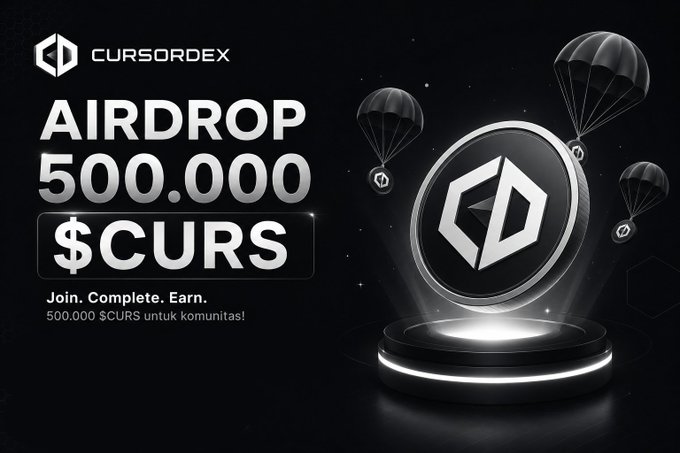 The image features a black background with white text that reads "500,000 $CURS AIRDROP IS LIVE! We'r giving away a massive 500,000 $CURS to the community!". The text also mentions that the giveaway is live and encourages people to join in by completing the form below.