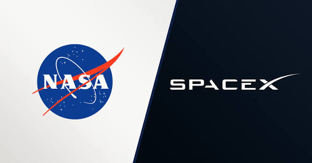 A side-by-side graphic displaying the official NASA logo on the left and the SpaceX logo on the right.