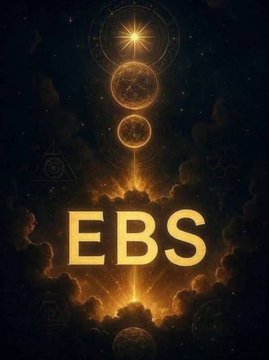 A mystical golden "EBS" logo glows beneath cosmic orbs and sacred geometry symbols against a dark starry background, visually reinforcing the esoteric financial messaging about the "Great Reset," #QFS, and #XRP as a rallying call for followers to secure their assets.