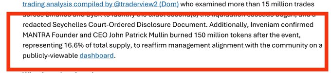 The image shows an email conversation between a person named @jp_mullin888, who burned 150M (or 16.6% of the total supply) from his personal allocation. This allocation was made by the founder and CEO John Patrick Mullin. The email suggests that this amount has already been spent or is in use for management purposes. The post mentions that the allocation belongs to @jp_mullin888, and it has not been deposited yet into a communal wallet, as indicated by the quote "That's !"