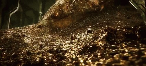 The image shows a close-up of a pile of gold coins, with some of them scattered around. The text in the caption reads "Stellar Erebor Soon. You will soon be a Witness to his grand plan. GOLDEN AGE". This suggests that there is an impending event or discovery related to the golden age depicted in the image.