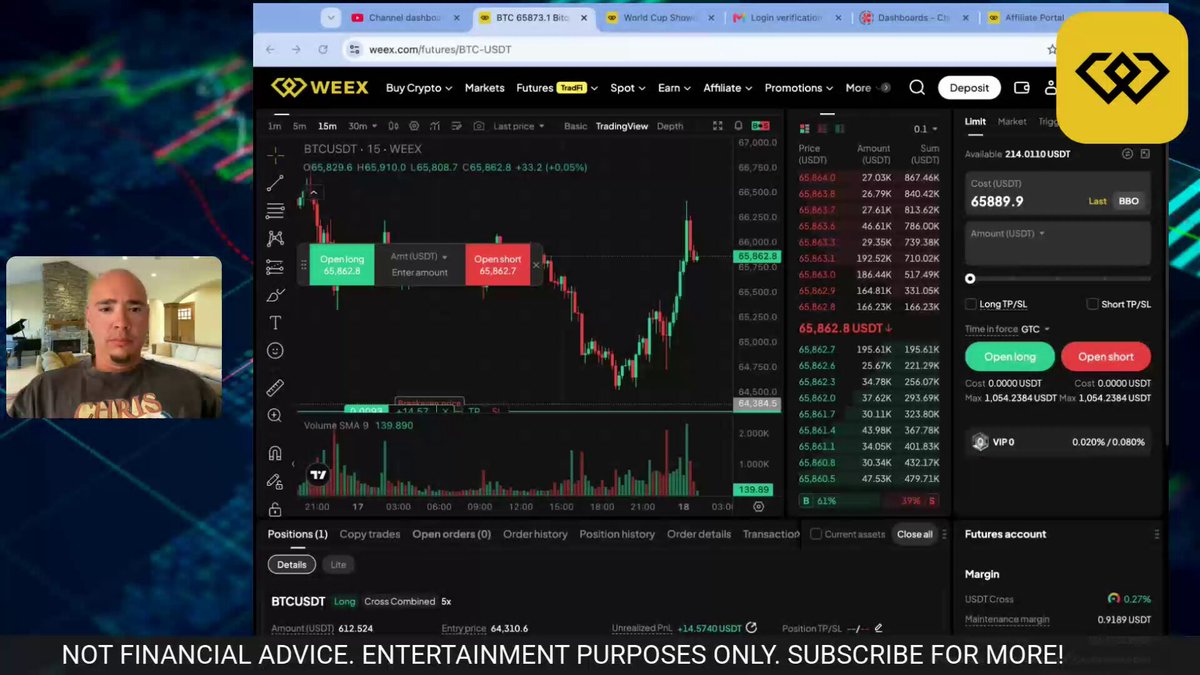 "Massive Crypto News Announced Today! The next big altcoin could be !" (center) followed by an image of a person's face, possibly the presenter or a screen shot from a video call. In this image, there is also a news headline displayed that says "Massive Crypto News Announced Today!", as well as another image with two dollar bills and a stock chart displaying cryptocurrency prices. The post suggests making a massive bet on Bitcoin in response to some news about it, which emphasizes the importance of understanding market trends and developments before investing.