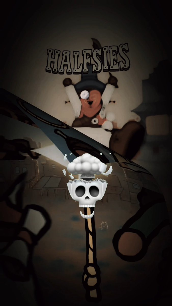 A dark, stylized digital artwork displays the word 'HALLSITES' above a creature, with a skull topped by a brain on a staff in the foreground.