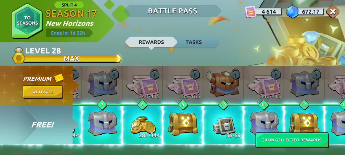 A screenshot of a video game's progress screen, displaying a selection panel with a variety of items ( chests, boxes, and ships) available for in-game purchases. It also shows a reward bar featuring stars as badges or awards.