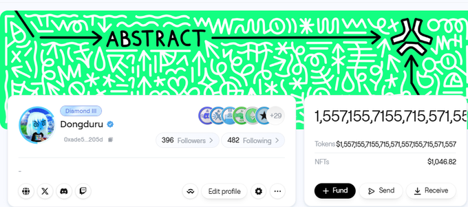 The image features a social media post with an abstract background, which includes text and graphics related to the concept of "abstract" along with a green arrow pointing towards the word "abstract". The post also contains a graphic that says "Glad to announce that I'm the 2nd Quantumillionaire on @AbstractChain", indicating that the person in question is an abstract enthusiast.