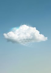 A simple image of a fluffy white cloud against a clear blue sky.