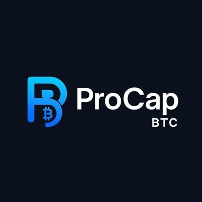 Logo for 'ProCap BTC' featuring a stylized blue letter 'P' incorporating a Bitcoin symbol on a dark navy background.
