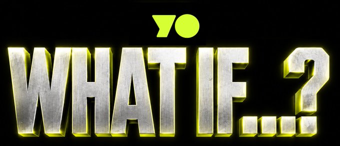 Large 3D text reading 'WHAT IF...?' in silver with bright green glowing edges against a black background.