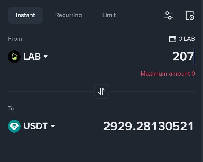 The image shows an advertisement for a cryptocurrency trading platform called Binance, where users receive their maximum amount of Lab tokens in exchange for $USDT. The text of the ad suggests that users have sold at least $USDT worth of lab tokens and encourages users to participate in fast transactions with instant updates. Users who participated might be receiving airdrops or waiting for an auction listing.
