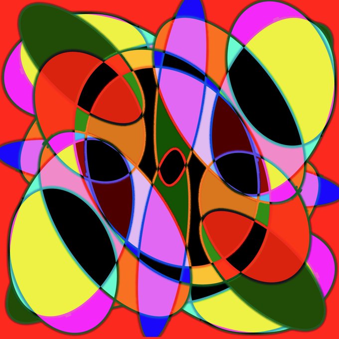 A vibrant, abstract digital artwork featuring overlapping circles and ellipses in bold, saturated colors—red, pink, yellow, blue, green, and black—set against a bright red background, creating a kaleidoscopic, energetic composition. The image's dynamic and uplifting visual energy complements the cheerful, motivational tone of the "Good Morning Wednesday" message, symbolizing a fresh, colorful start to a productive day.