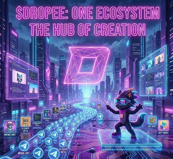 The image features a cartoon cat standing on top of a computer chip with a cityscape behind it. The caption reads "Soropee: One ecosystem - The hub of creation", which suggests that Soropee is an artificial intelligence system designed for creating content, such as videos or images. The cat in the image represents the creator, and the cityscape symbolizes the digital environment where creators can thrive by utilizing Soropee's capabilities to produce valuable content. This post highlights how Soropee can be used to create a new economy centered around content creation rather than just consuming it.