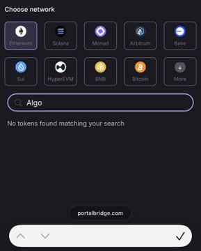 The image shows an app screen with various options for choosing a cryptocurrency wallet address. The main focus of the image is the "Algo" option that allows users to select their preferred wallet address. There are several other options available, including Bitcoin, Ethereum, Solana, Monero, and others. The post asks whether these wallets will be listed on the Wormhole infrastructure and websites or if they are just for personal use.