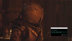 A video game screenshot shows a character in a vintage diving suit and helmet, with a system message box appearing in the lower right corner.