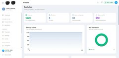 A dashboard for "Coba Wallet" displaying an account overview with balances of $520 and 0, along with empty transaction history and network distribution charts, representing the initial UI build submitted to the Arc programmable money hackathon.