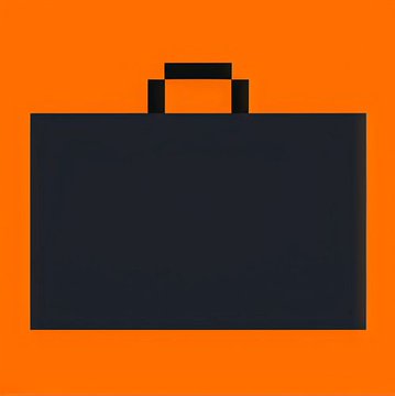 Minimalist icon-style image of a black briefcase centered on a solid orange background.