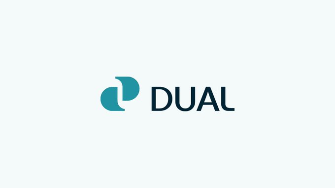 The image features a logo with the word "DUAL" written in blue letters against a white background. The text also includes information about the launch of June 20th, which seems to be related to the Dual Staking Protocol. The protocol is designed for programmable tokens and has been used by companies like VISA, PepsiCo, and FIFA over the years. The post mentions that fees are starting to flow back to the people who secured the network on this date.